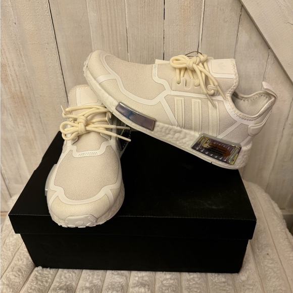 adidas Shoes - Adidas NMD_R1 ‘Silver Metallic plugs’ and cream white coloring - Size 6.5